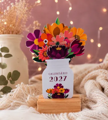 Arquivo Digital Mini Calendário 2027 - Vasinhos de Flores com base