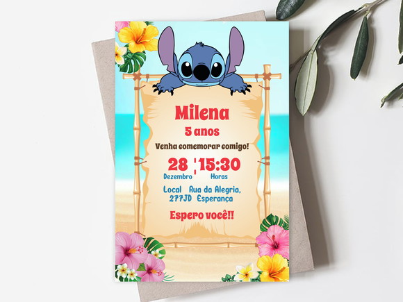 Convite Digital Lilo e Stitch (Editável no canva )