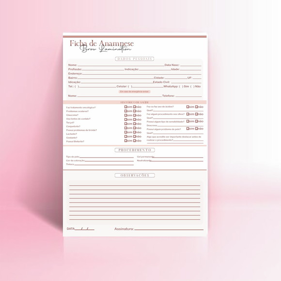 Arquivo Digital Ficha de Anamnese Brow Lamination + Termo D