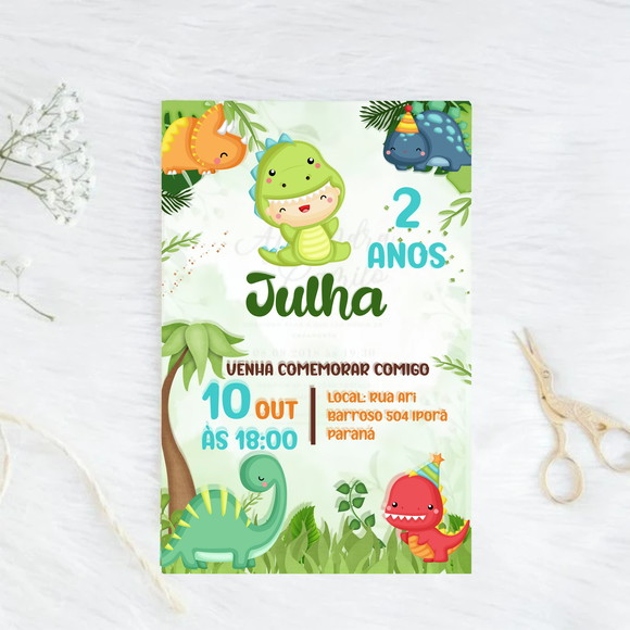 Convite Digital Dino Cut (editável no canva)