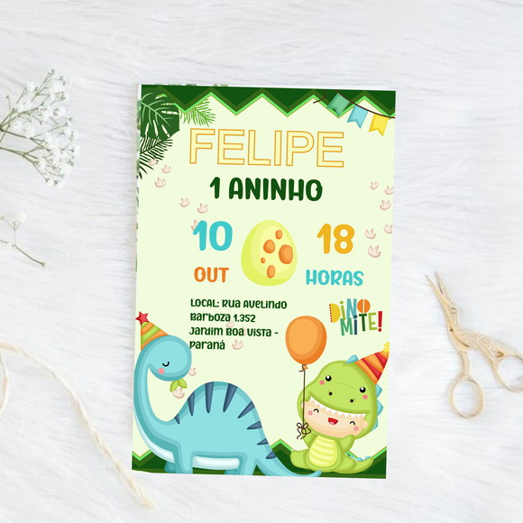 Arquivo Digital Convite Dino Cut Vc (editável no canva)
