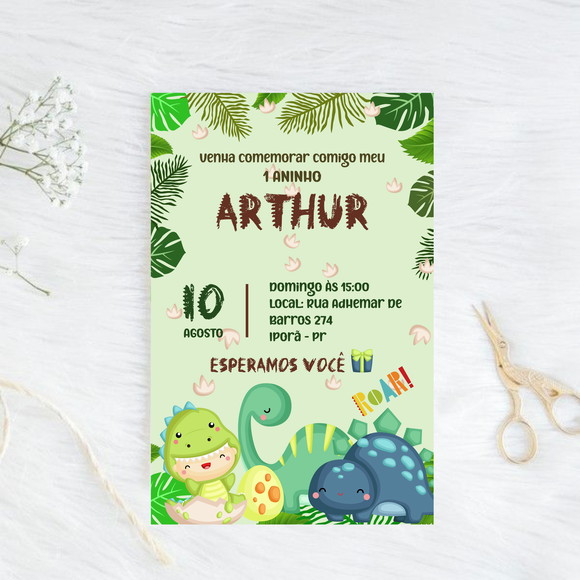 Convite Digital Dino Cut (editável no canva)