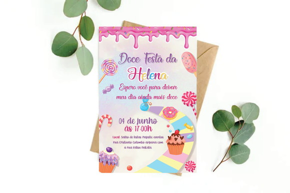 Convite digital Doces (editável no canva )
