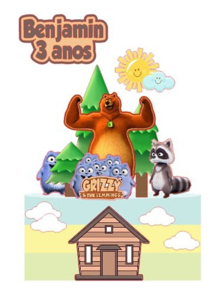 Topo de Bolo Grizzy e os Lemmings