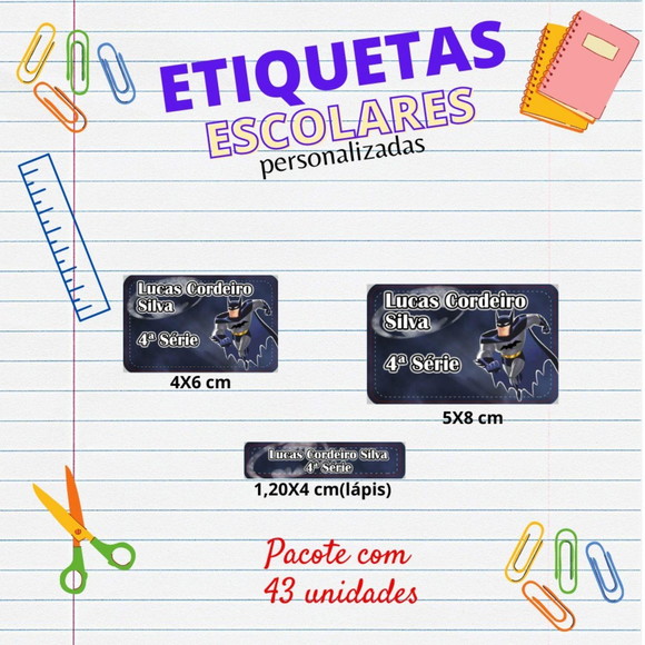 Etiquetas Escolares Kit 43 Unids Batman