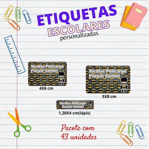 Etiquetas Escolares Kit 43 Unids Batman