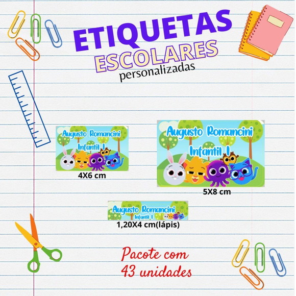Etiquetas Escolares Kit 43 Unids Bolofofos