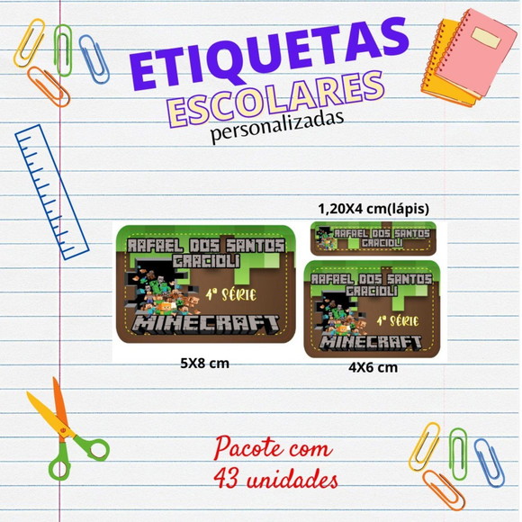 Etiquetas Escolares Kit 43 Unids Minecraft