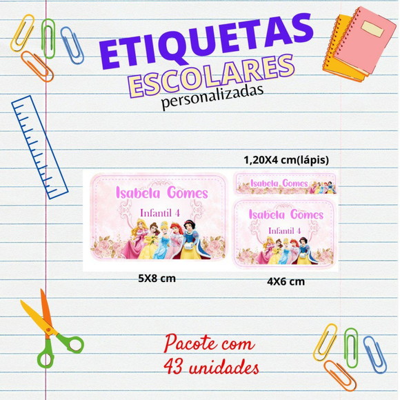 Etiquetas Escolares Kit 43 Unids Princesas