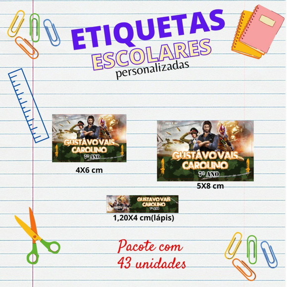Etiquetas Escolares Kit 43 Unids Free Fire