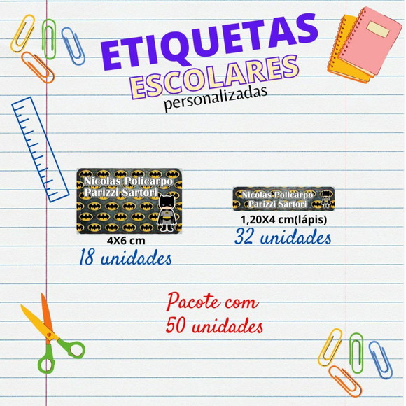 Etiquetas Escolares Kit 50 Unids Batman Cute
