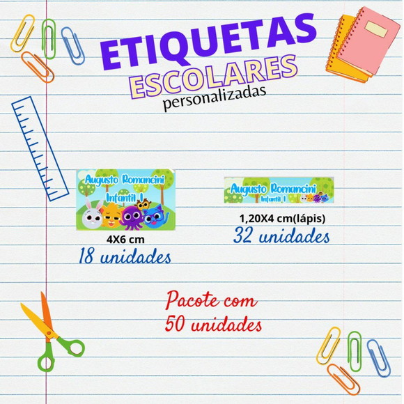 Etiquetas Escolares Kit 50 Unids Bolofofos
