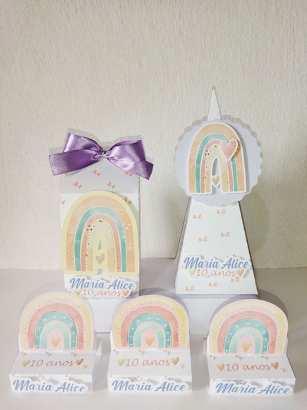 Kit festa arco íris boho 30 itens lembrancinhas