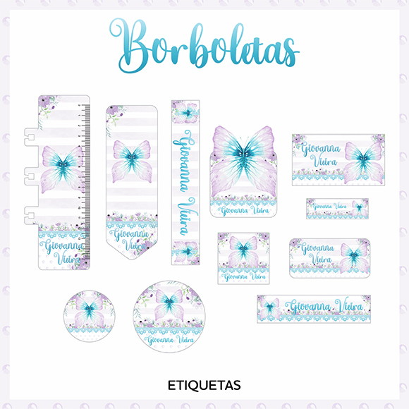 Arquivo Digital Etiqueta Escolar Borboletas