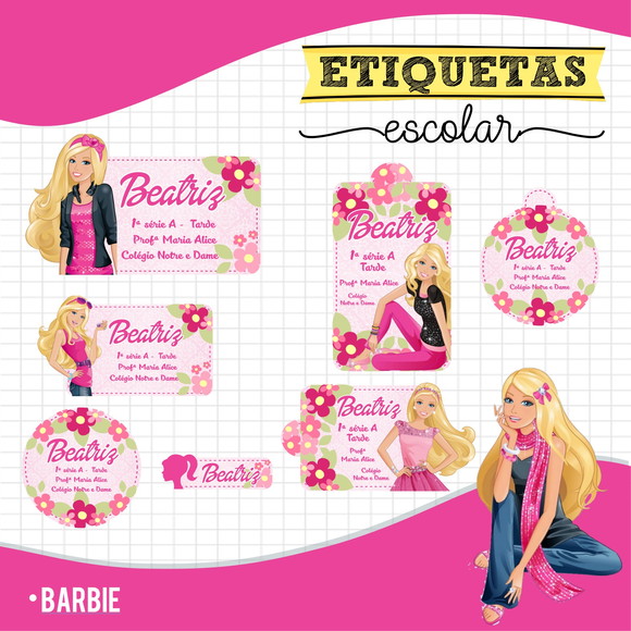 Arquivo Digital Etiqueta Escolar Barbie