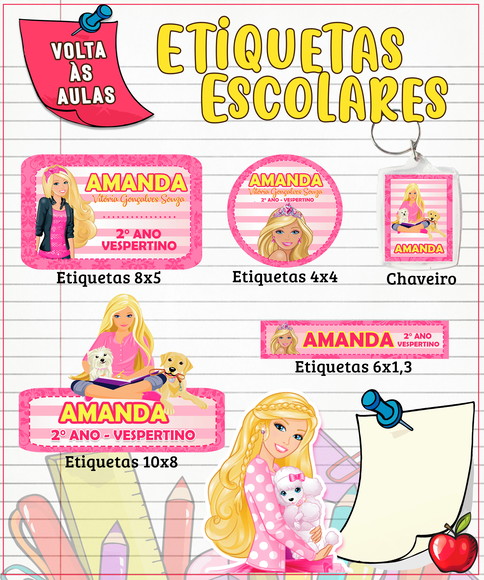 Arquivo Digital Etiqueta Escolar Barbie