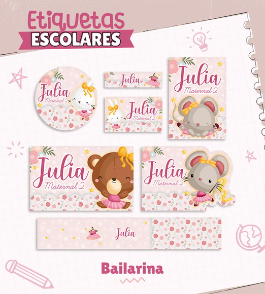Arquivo Digital Etiqueta Escolar Bailarina