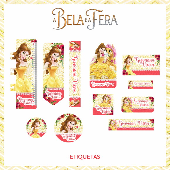 Arquivo Digital Etiqueta Escolar a Bela e a Fera