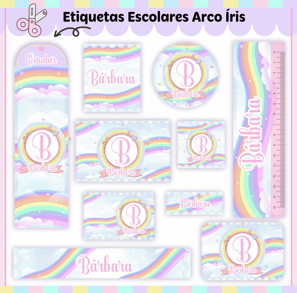Arquivo Digital Etiqueta Escolar Arco Iris