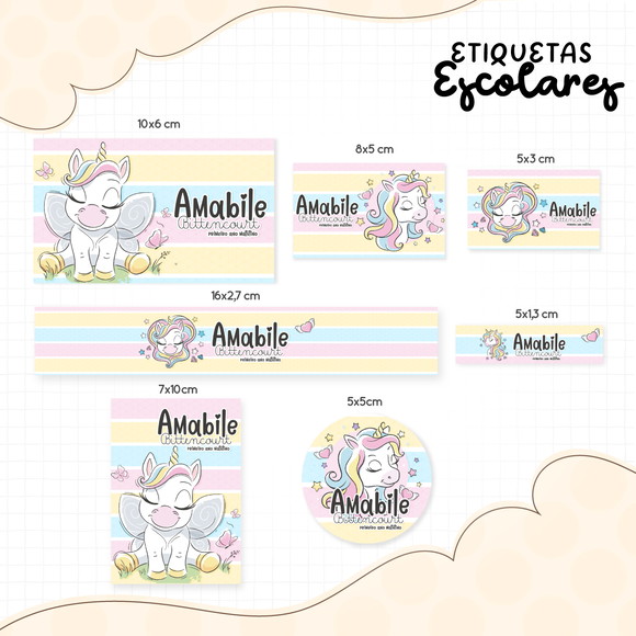 Arquivo Digital Etiqueta Escolar Unicórnio