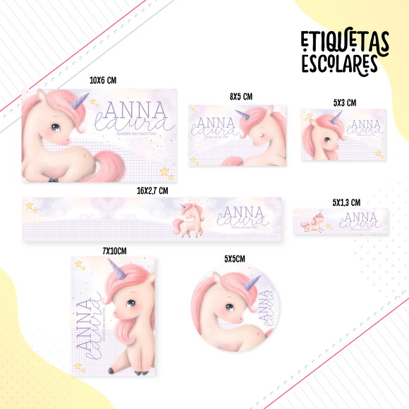 Arquivo Digital Etiqueta Escolar Unicórnio