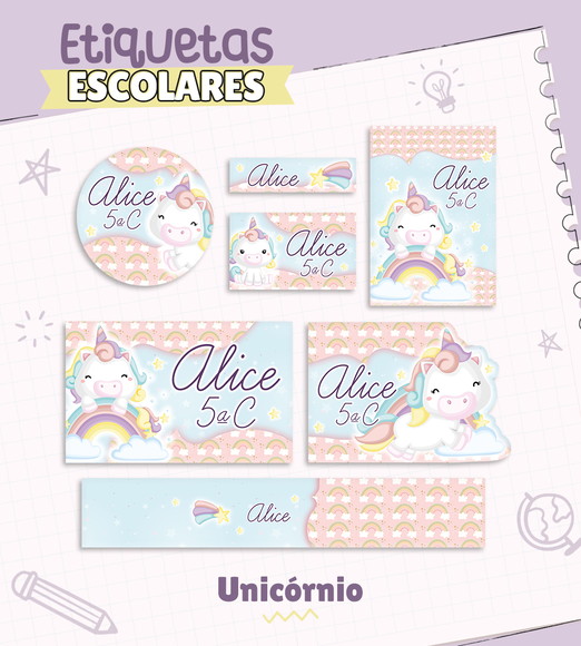 Arquivo Digital Etiqueta Escolar Unicórnio