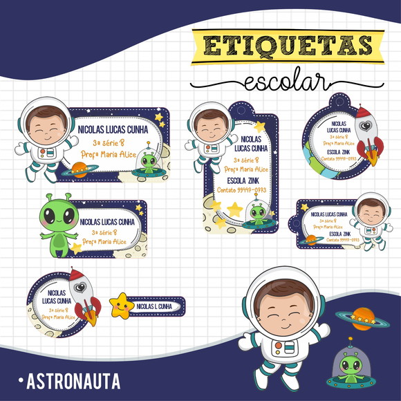 Arquivo Digital Etiqueta Escolar Astronauta