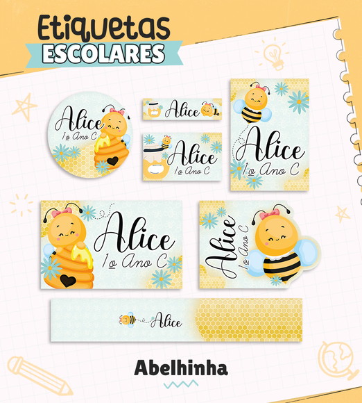 Arquivo Digital Etiqueta Escolar Abelhinha