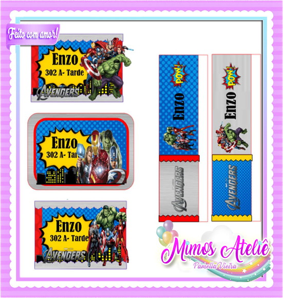Arquivo Digital Etiqueta Escolar Avengers
