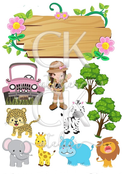 Topo de Bolo Safari Menina