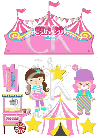 Topo de Bolo Circo Rosa