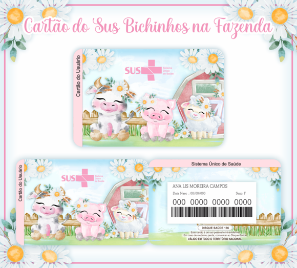 Cartão SUS Bichinhos na Fazenda
