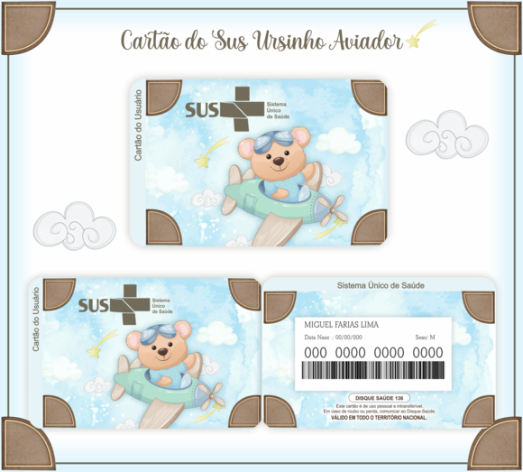 Cartão SUS Ursinho Aviador