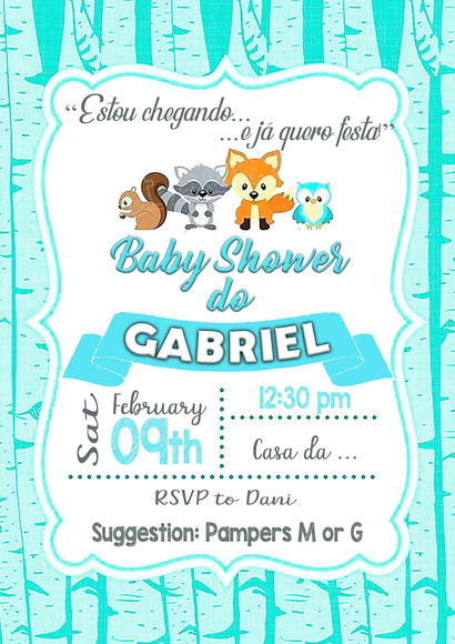 Convite Chá de Bebe Cute Woodland