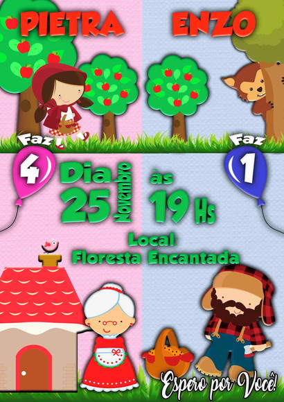 Convite Chapeuzinho Vermelho Menino e Menina
