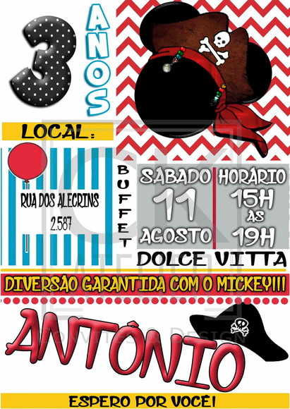 Convite Digital Mickey Pirata