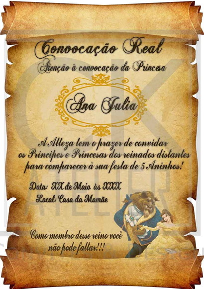 Convite Digital Pergaminho Bela e a Fera