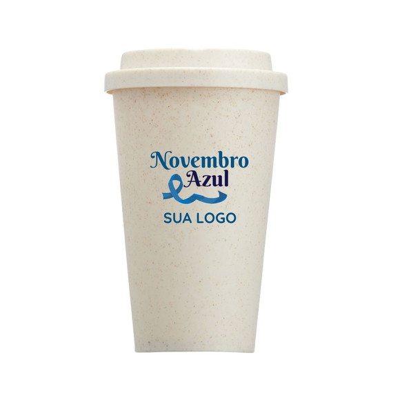 100 Copos Fibra de Bambu 450ml Novembro Azul c Tampa Brinde