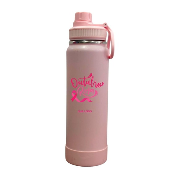 100 Garrafas Térmicas 800ml Outubro Rosa c Protetor Brinde