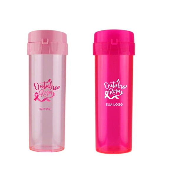 100 Garrafas Bio Outubro Rosa 475ml Personalizada Brinde