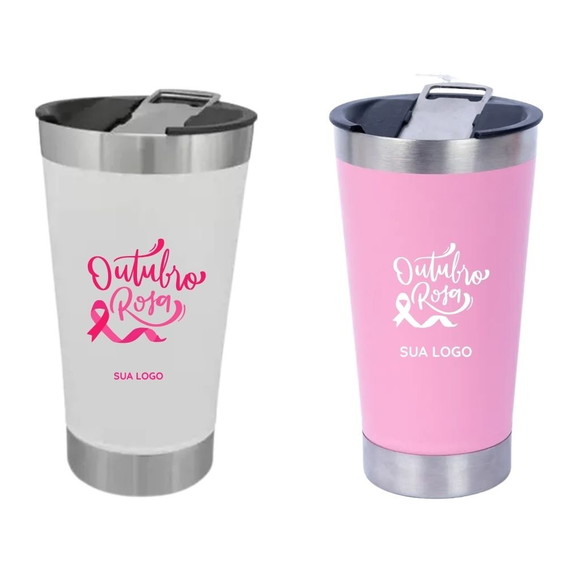 50 Copos Térmicos Long Outubro Rosa 473ml com Tampa Brinde