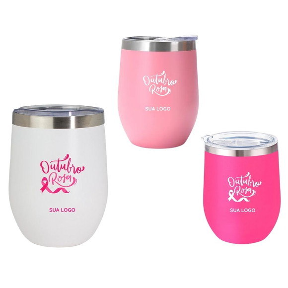 100 Copos Térmicos Outubro Rosa Cuia 400ml com Tampa Brinde