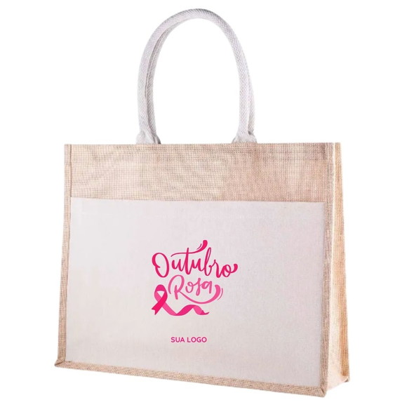 50 Sacola Algodão e Juta Outubro Rosa Personalizada Brinde