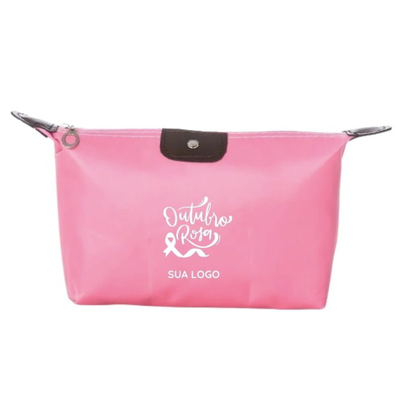 100 Necessaire Outubro Rosa Poliéster Impermeável Brinde