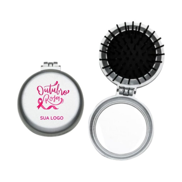 50 Escovas de Cabelo com Espelho Personalizado Outubro Rosa