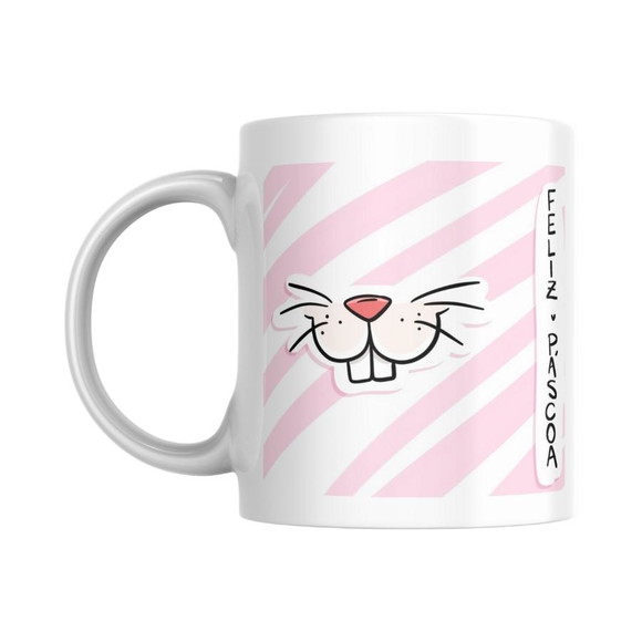 Caneca Personalizada Brinde Corporativo Páscoa Rosa 325ml