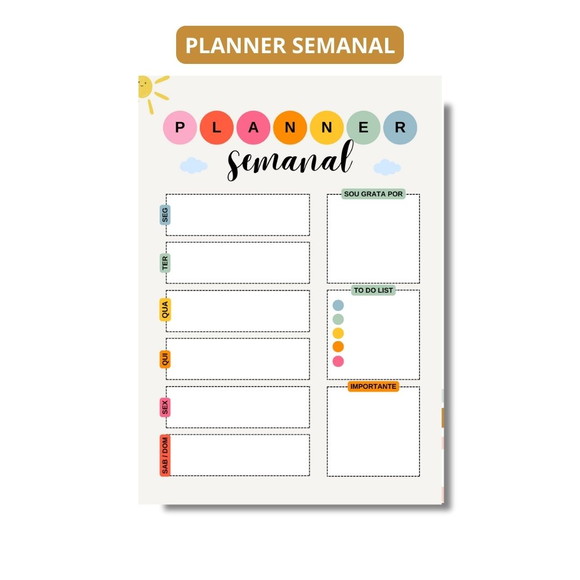 Planner Semanal A5 Objetivos, Anotações, Controle 2024