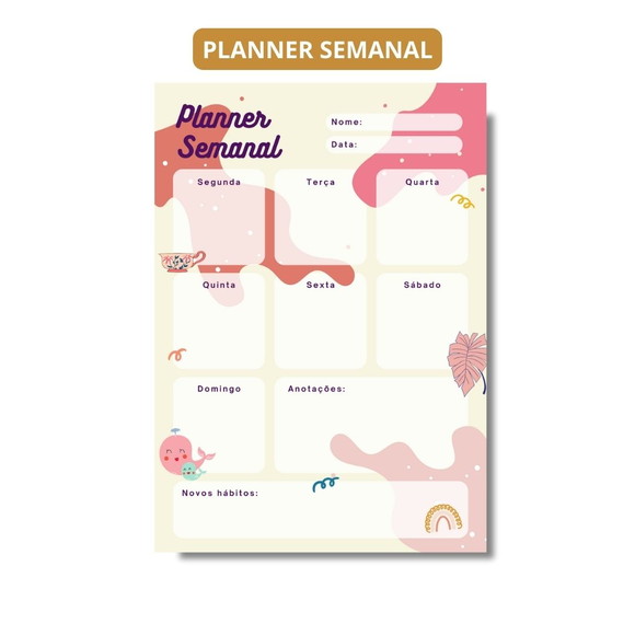 Planner Semanal A5 Objetivos, Anotações, Controle 2024