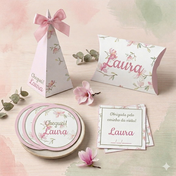 Kit Lembrancinha Personalizada Maternidade Floral - 50 Itens