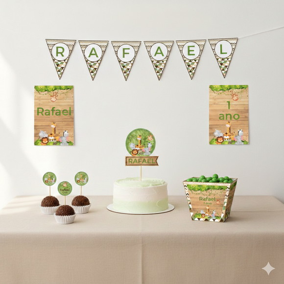 Kit Festa Personalizada Safari Cute - Tamanho P